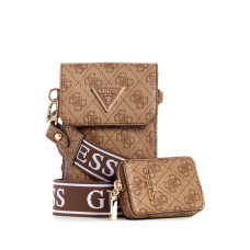 GUESS Latona Flap Chit Chat – Latte Logo – dámská crossbody kabelka