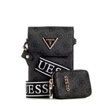 GUESS Latona Flap Chit Chat – Coal Logo – dámská crossbody kabelka